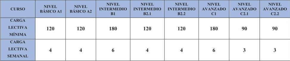carga lectiva nueva inglés
